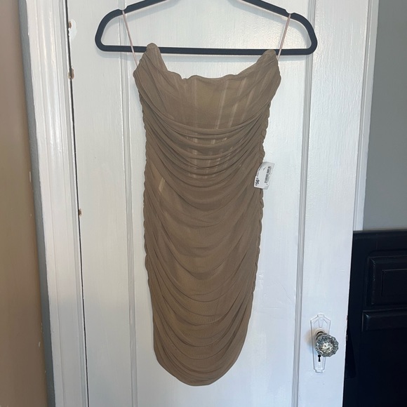 Tic Toc Dresses & Skirts - NWT TIC TOC Tan Corset Rouched Bodycon Strapless Dress